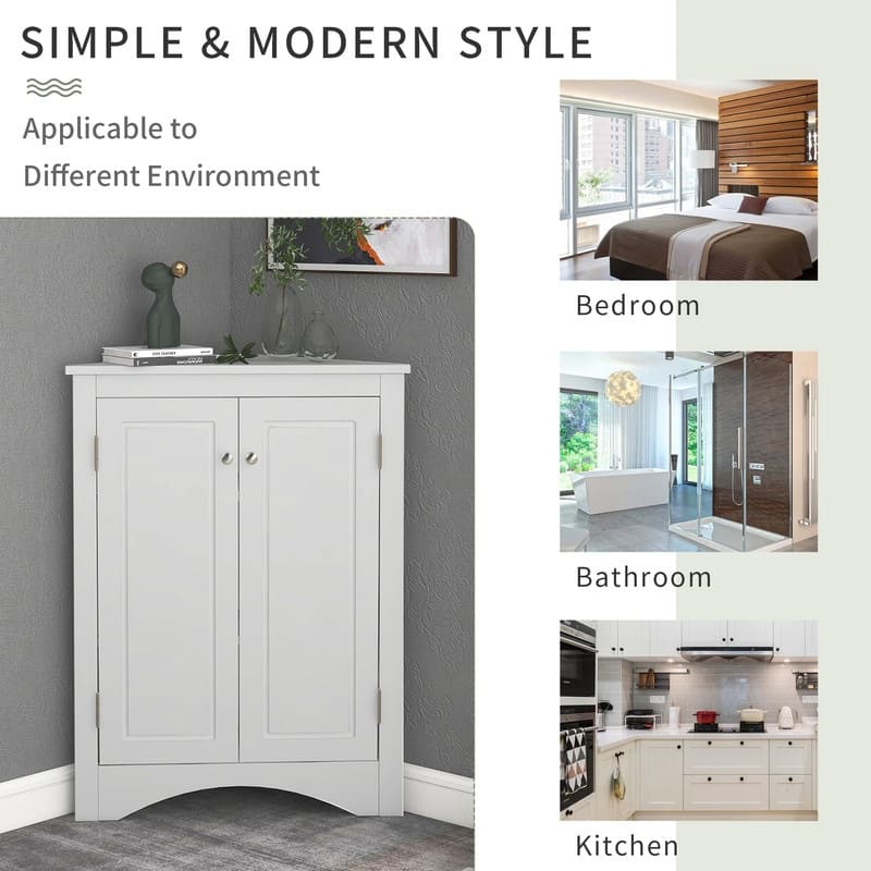 Corner Triangle Bathroom Storage Cabinet with Adjustable Shelves, Freestanding Floor Cabinet, Accent Cabinet for Living Room