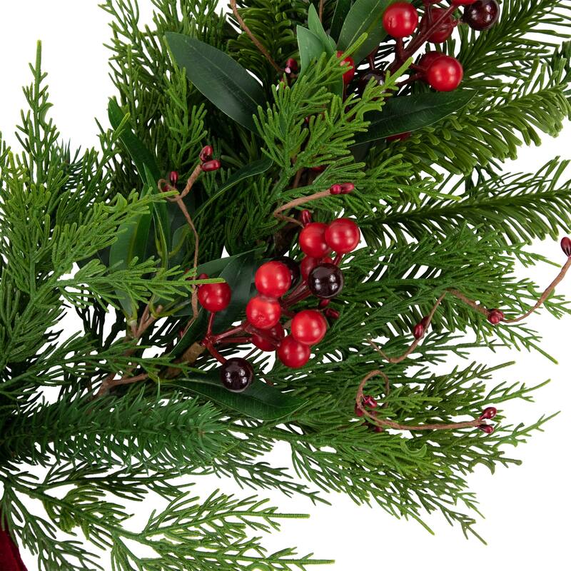 Cypress and Pine with Berries and Bells Artificial Christmas Wreath 28-Inch - Unlit - 28"