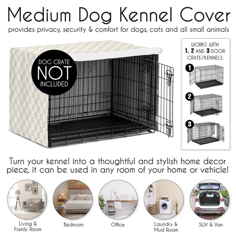 Sweet Jojo Designs Beige Gingham Checkered Plaid Boy, Girl, Unisex/Gender Neutral Dog Crate Kennel Cover 36in. - Vintage Classic