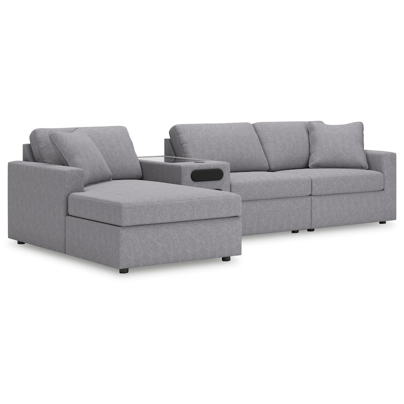 Signature Design by Ashley Modmax 4-Piece Sectional with Chaise and Audio Console - 126"W x 68"D x 36"H - Grey - Left Facing