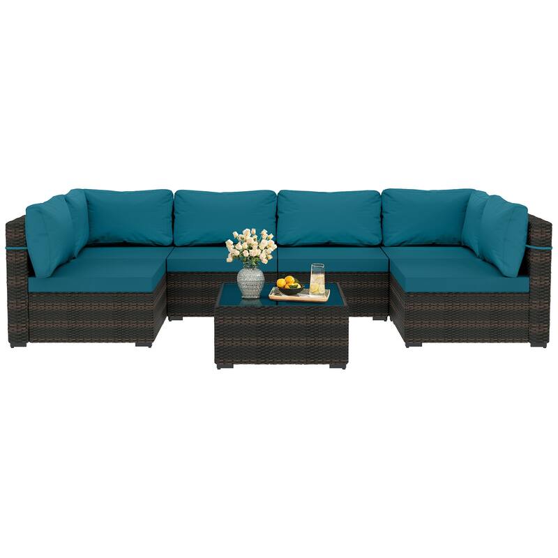 Patio Watcher Morden Outdoor 7-Piece Rattan Wicker Sectional Set Suit for Backyard