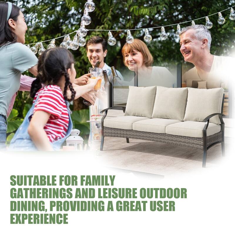 Outdoor Patio 3-Seat Wicker Sofa