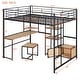 preview thumbnail 9 of 38, Full Size Metal Loft Bed with Bulit-in Desk and Stool, Heavy Duty Loft Bedframe with Cabinet and Open Storage Shelves for Kids