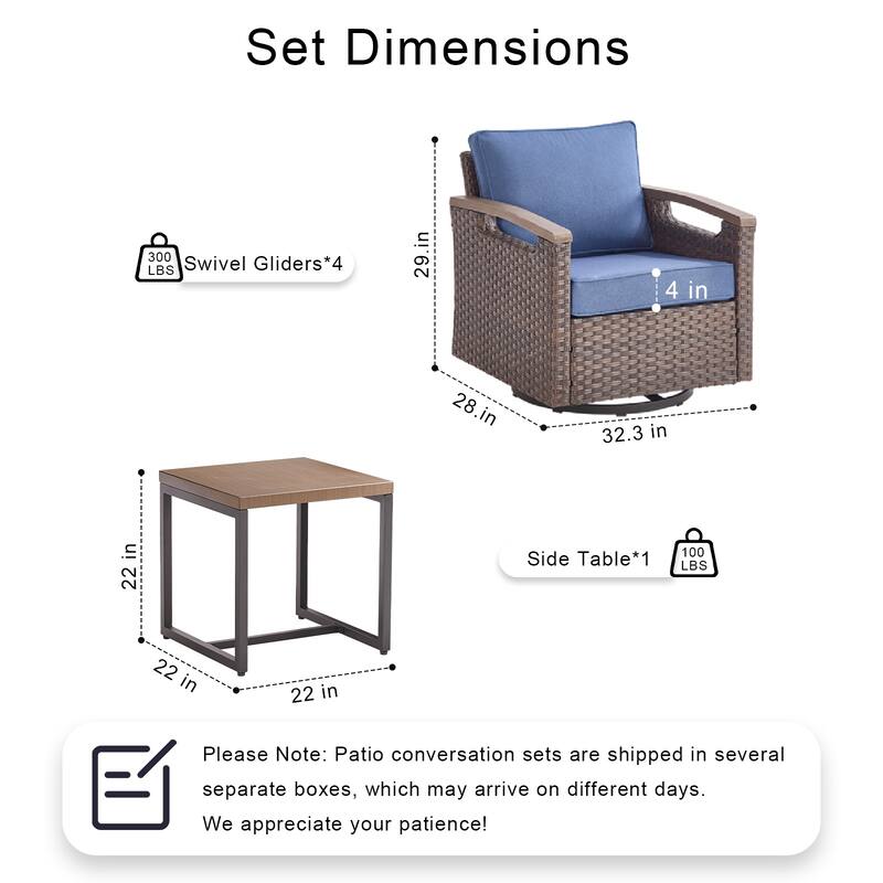 Pocassy Outdoor Brown Wicker Funitre with Cushion Set