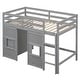 preview thumbnail 4 of 16, Wood Twin Size Loft Bed with Built-in Storage Wardrobe and 2 Windows - Perfect for Play and Sleep - Gray