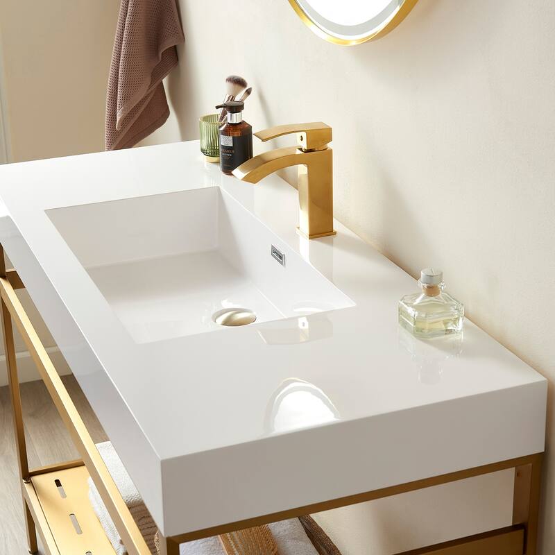 Ablitas 48" Single Vanity in Metal with Stone Sink Top&Mirror