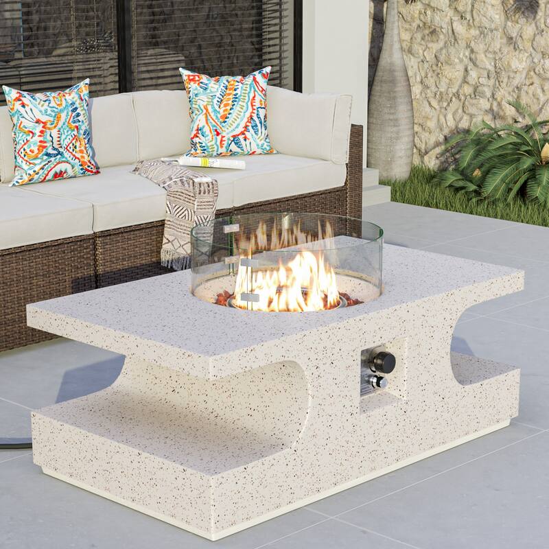 COSIEST Outdoor 42-inch Rectangular Propane Fire Pit Table - with Wind Guard