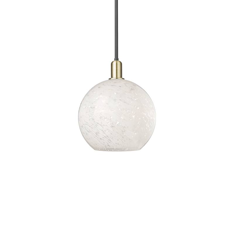 Innovations Lighting 716-1S-15-12 White Mouchette Pendant White - Black Antique Brass / White Mouchette