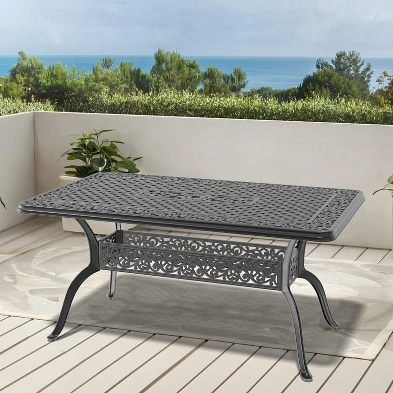 59.06 in. (L) x 35.43 in. (W) Black Rectangle Cast Aluminum Patio Dining Table