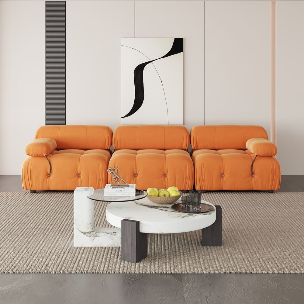 Velvet Fabric Upholstered Modular Sectional Sofa Modern Couch