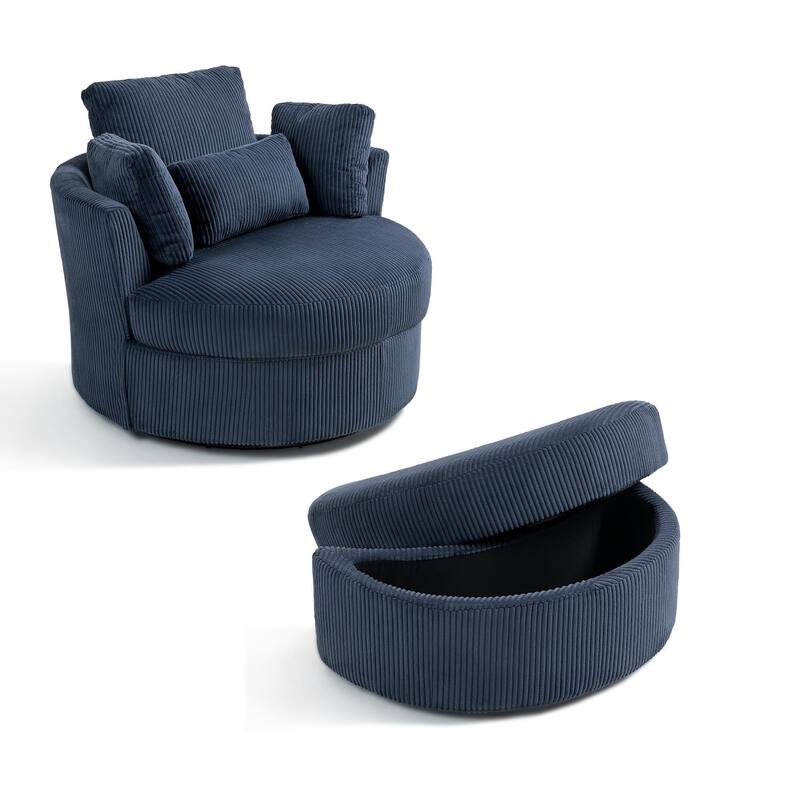 41" W Oversized Accent Barrel Swivel Chair with Moon Storage Ottoman