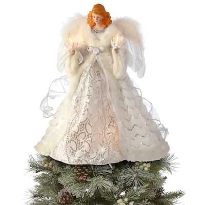 16" UL White Silver Angel Tree Topper