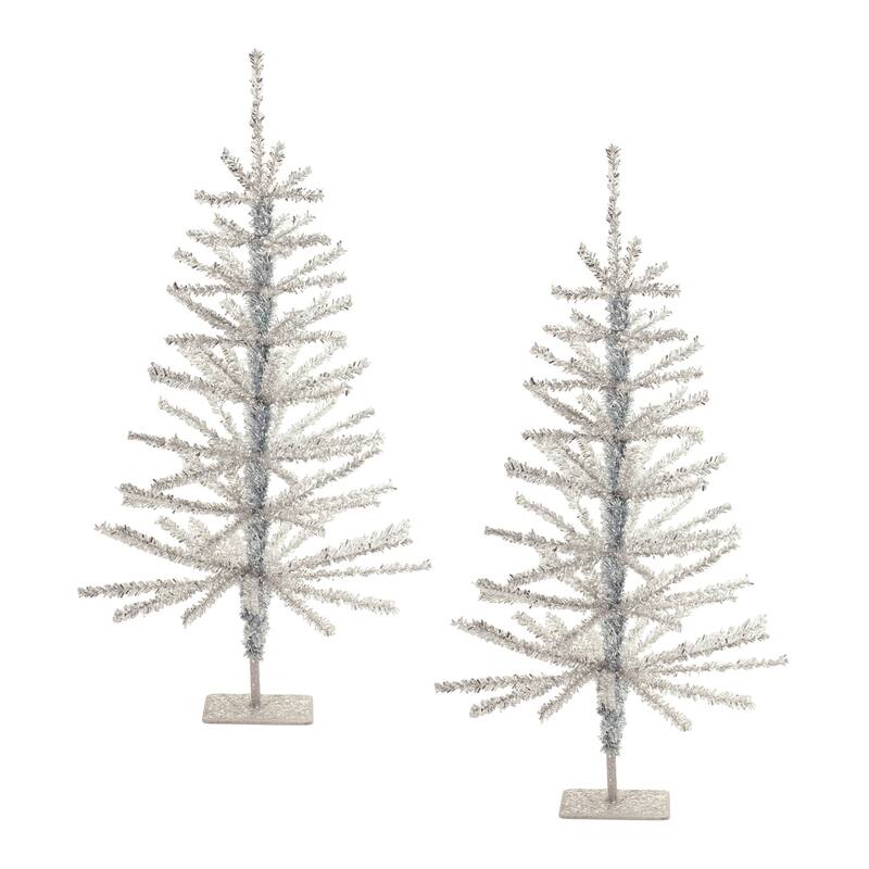 HomeRoots Set Of Two Silver Tinsel Sparse Pine Christmas Trees - 12.00 in. x 23.25 in. x 12.00 in.