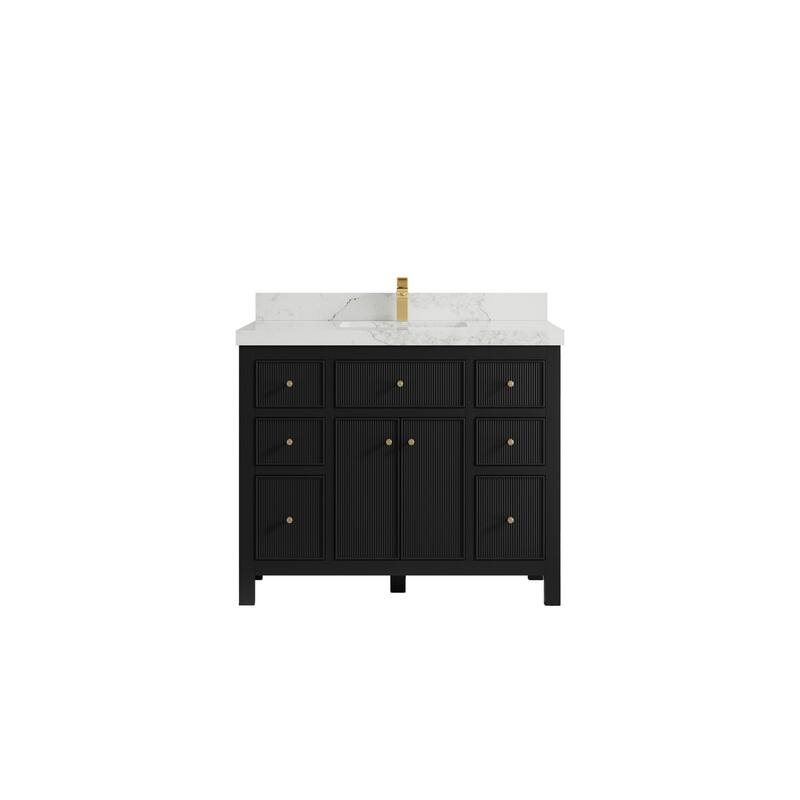 Willow Collections 42 in W x 22 in D Sonoma Free Standing Reeded Single Sink Bathroom Vanity with Countertop - 2" Calacatta Nuvo - Black