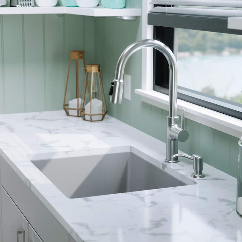 Karran Undermount 24.38 in Single Bowl Quartz Kitchen Sink Kit