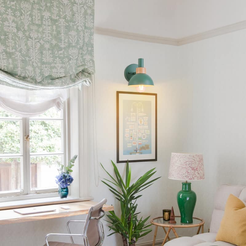 Contemporary 1-Light Dome Macaron Wall Sconce Barn Light - Green - H6.3" × W5.9" × D8.1"