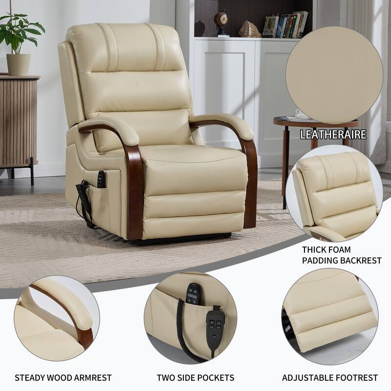 Dual Motor Power Lift Recliner with Heat Massage and Solid Wood Armrests