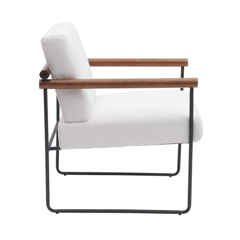 Modern Boucle Accent Armchair - Comfortable Upholstered Lounge Chair with Curved Armrests, Stylish Minimalist Chair
