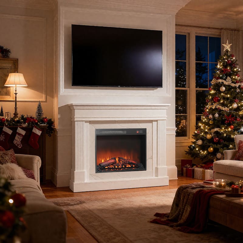44" Electric Fireplace with Mantel,23" Fireplace Insert Heater, Realistic Log and Flame Effect, Remote Control, Timer