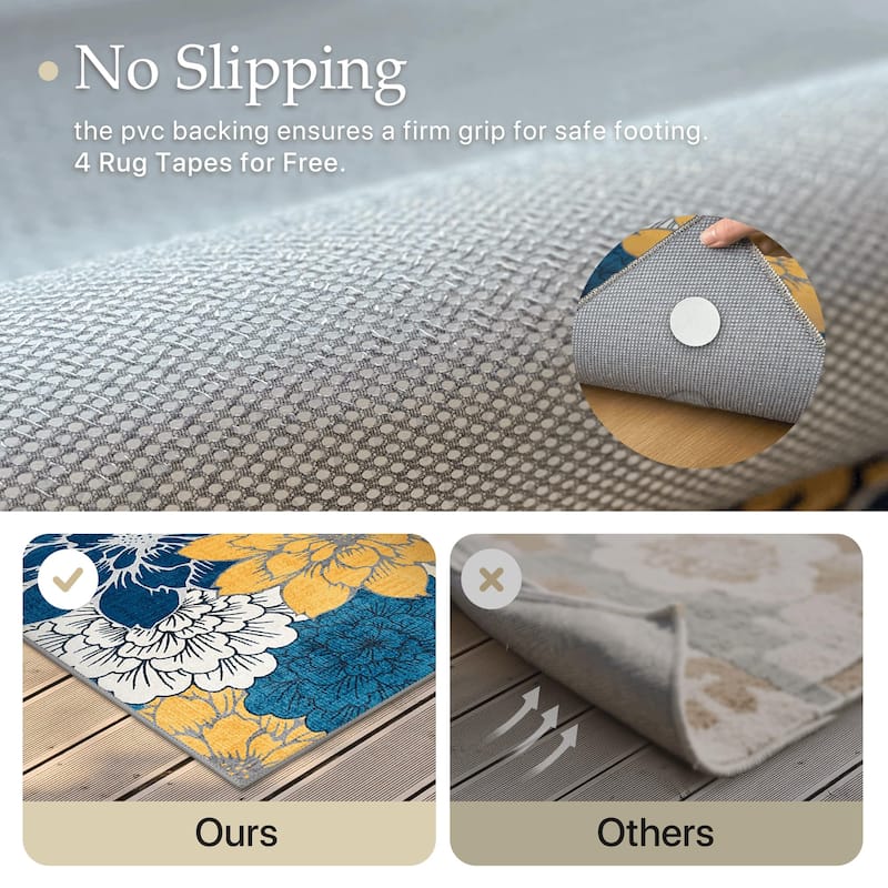 Mcow Vintage Floral Breeze Collection Washable Area Rug