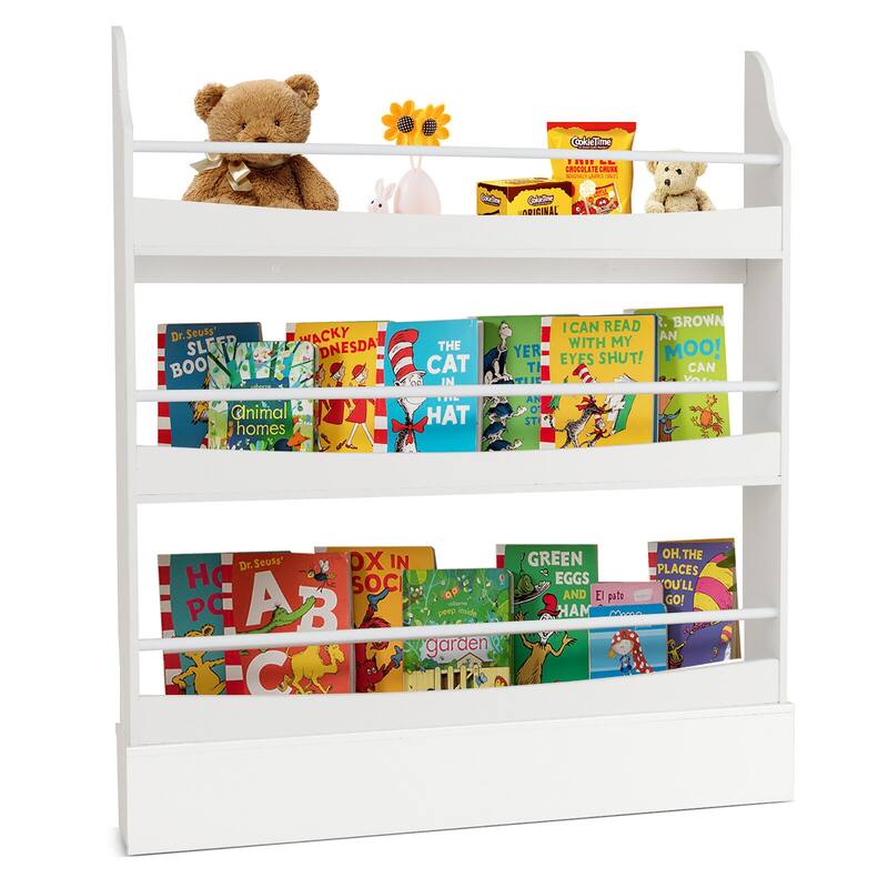 Gymax 3-Tier Kids Bookshelf Toy Storage Bookcase Rack Wall w/ - White