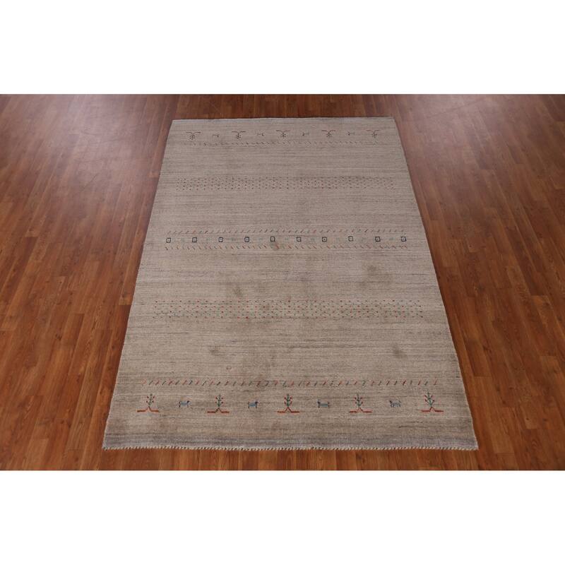 Hand Knotted Oriental 100% Wool Carpet Tribal Animal Pictorial Brown Gabbeh Area Rug - 7' 9'' X 5' 4''