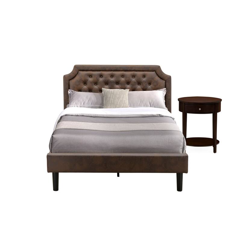 2-Piece King Bedroom Set with Bed and Antique Mahogany Nightstand - Dark Brown Pu leather and Black Legs(Bed Size Option)