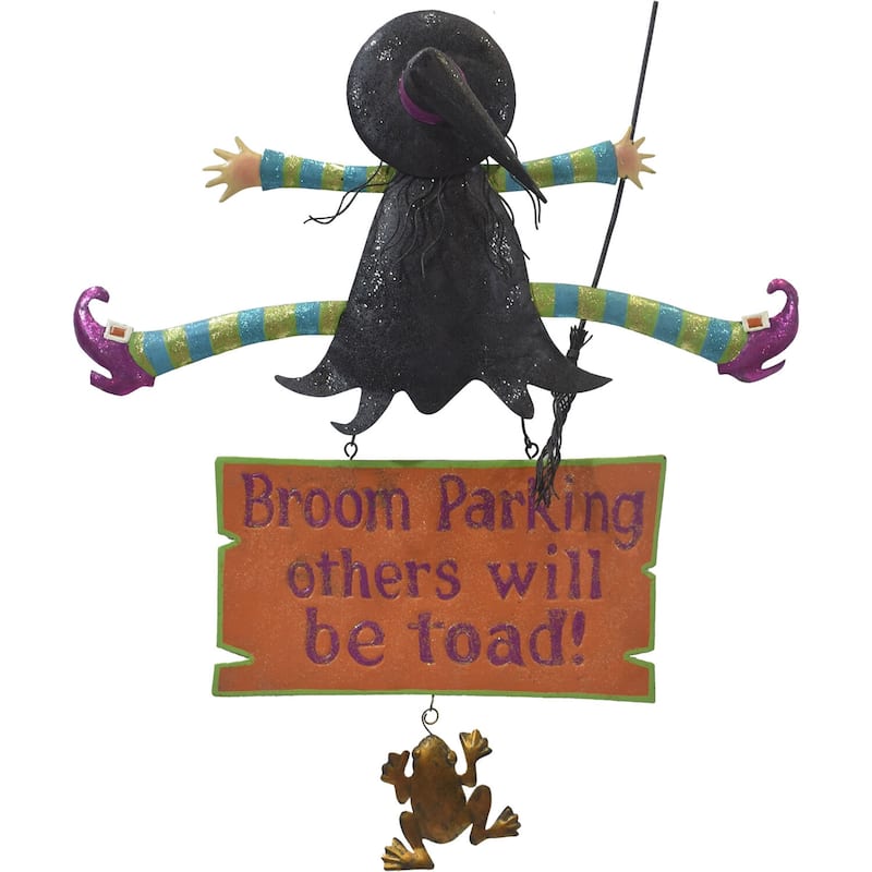 Haunted Hill Farm 31-In. Broom Parking Others Will Be Toad Funny Halloween Sign with Crashing Witch for Door or Wall Hanging