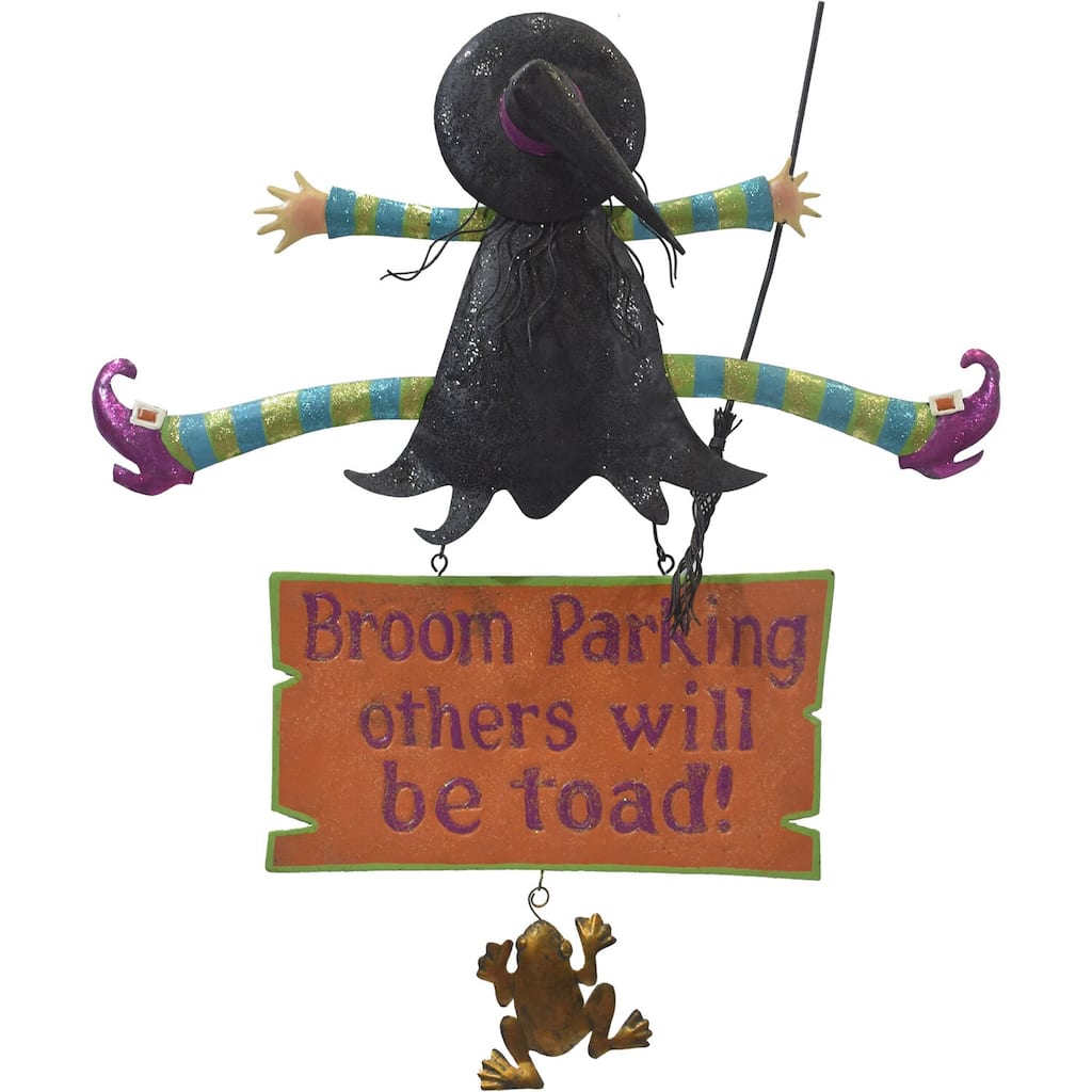 Haunted Hill Farm 31-In. Broom Parking Others Will Be Toad Funny Halloween Sign with Crashing Witch for Door or Wall Hanging