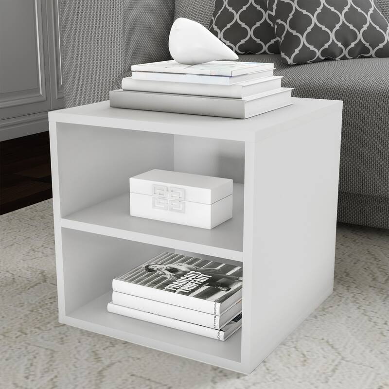 Hastings Home Stackable Modular Cube End Table Contemporary Minimalist Modular Accent Piece with 2 Shelves