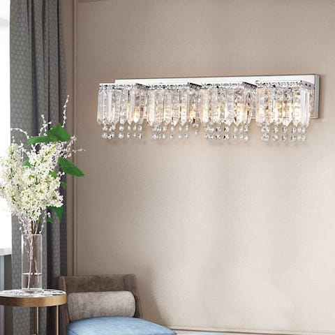 Evelyn 4-light Chrome Finish Crystal Strand Wall Sconce - 24.6 inches long x 4.5 inches wide x 7 inches high