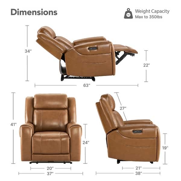 dimension image slide 1 of 4, Leo Dual Motor Genuine Leather Power Recliner With Power Headrest