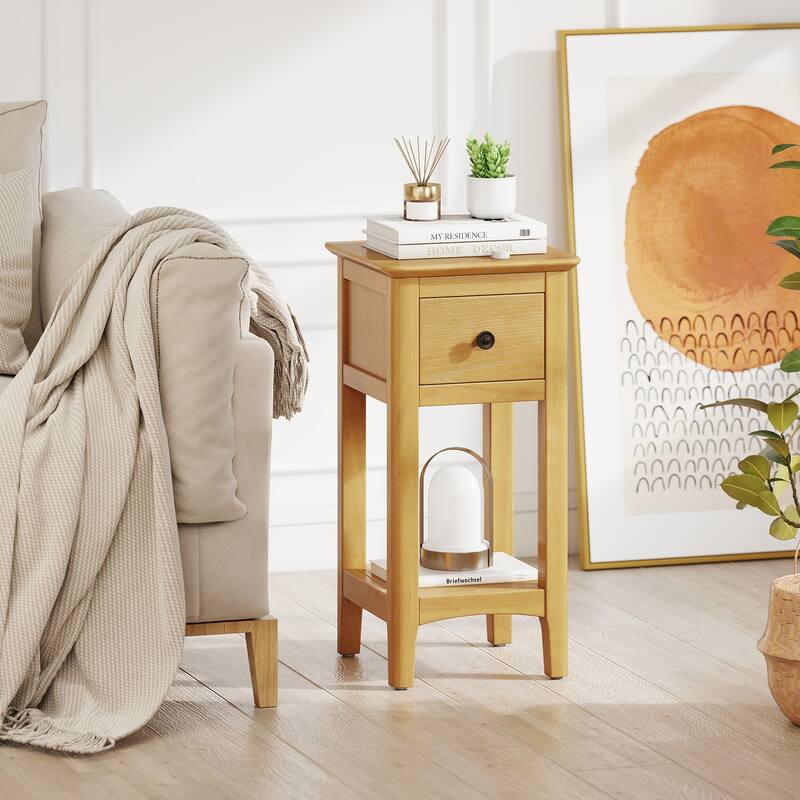 Gymax Nightstand 3-Tier Bedside Table w/ Open Storage Shelf & Narrow