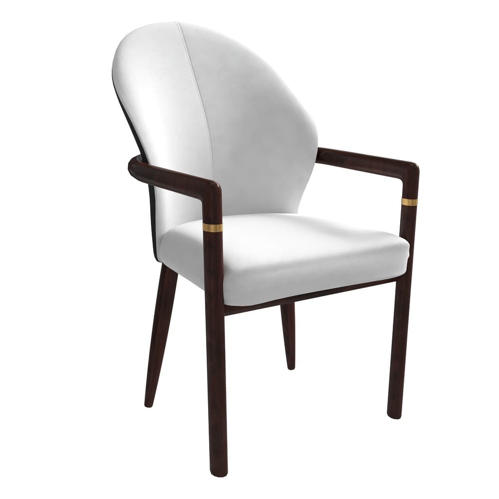 Opaline Modern Leather/Velvet Dining Arm Chair with Rubberwood Frame and Gold Accents for Kitchen, Living Room, Home or Office