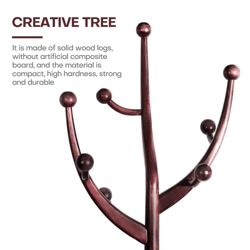 Tree-branch Rubberwood Freestanding Coat Rack with Hooks