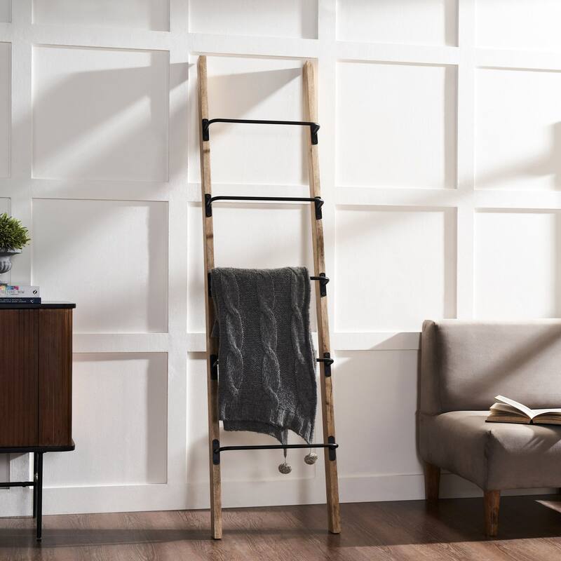 Solid Throw Rug Hanging Mango Wood Ladder - 72" - Brown