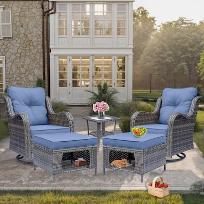 5 Piece Outdoor Wicker Patio Swivel Chair with Ottoman Conversation Set