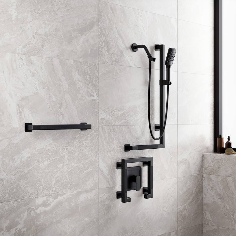 Seville Slide Bar ADA Compliant 500 lb Weight Capacity Slide Bar with Multi-function Handshower Right Matte Black