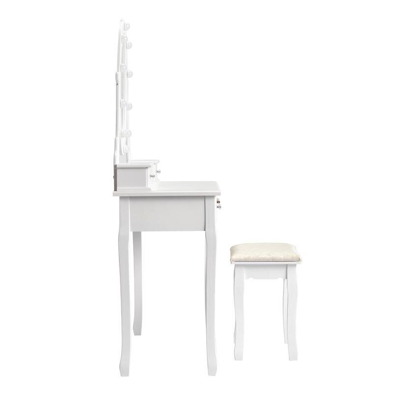 Modern 5-Drawer Vanity Makeup Table Set With Light Bulbs