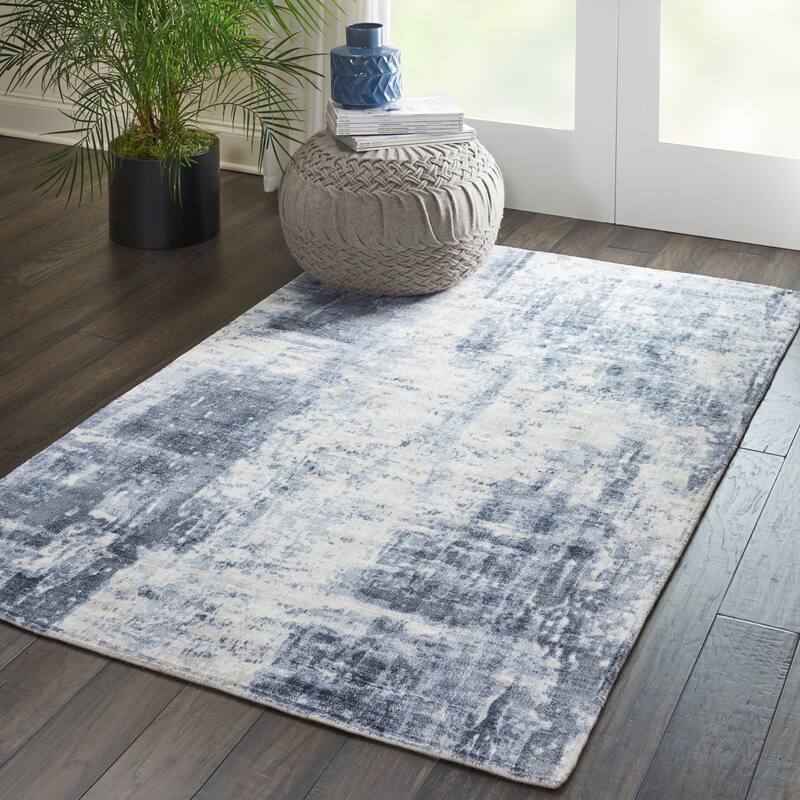 Vintage Abstract Modern Area Rug - 3' 9" x 5' 9" - Blue - Runner/Rectangle