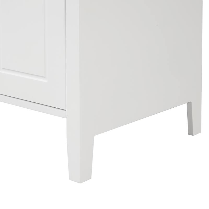 Freestanding Vanity for Bathroom with Ceramic Sink, Glass Cabinet Door, Drawers, Acrylic Bar Handles and Adjustable Shelf
