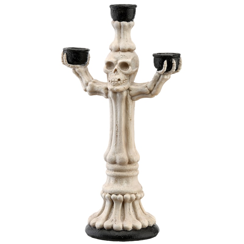 National Tree Company Halloween Skeleton Candelabra, Holds Three Candles, 12 Inches - 12 in