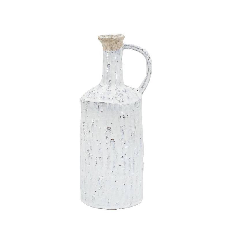 13" White Terracotta Cylinder Jug Vase - 5.30