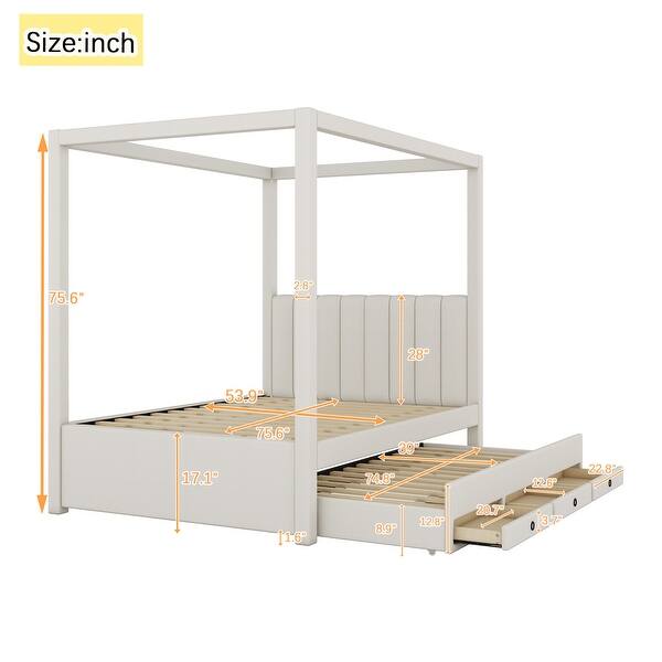 Full Size Upholstery Wood Platform Bed with Trundle,Canopy Bed with Drawers