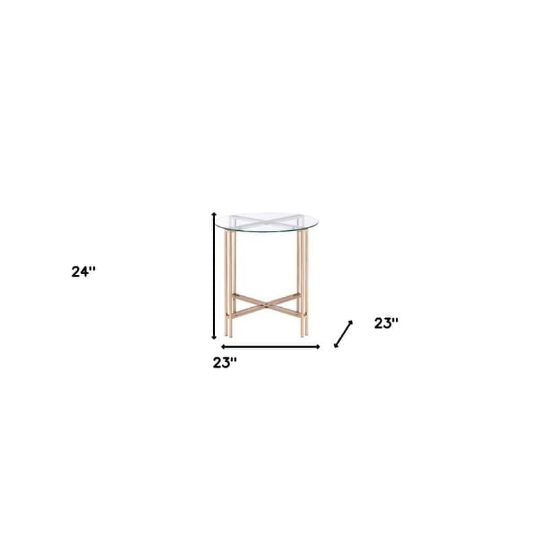 HomeRoots 24" Champagne And Clear Glass And Metal Round End Table - 23' X '24' X '23