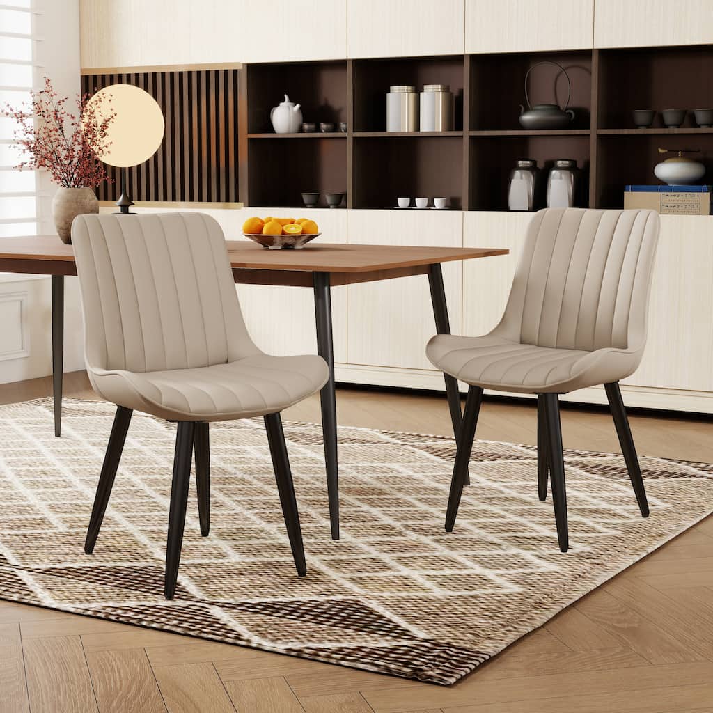 Set of 2 Modern PU Leather Dining Chairs with Thick Cushions & Metal Legs, Armless Faux Leather Side Chairs for Dining Room