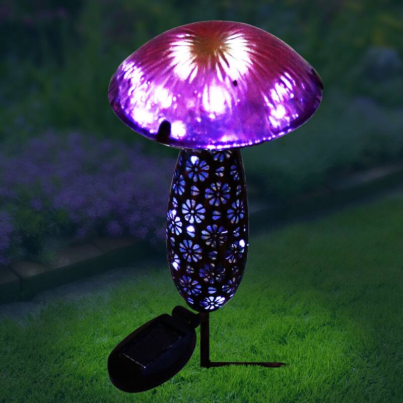 LED Lighted Solar Powered Mushroom Stake - 16.5" - Pink and Purple