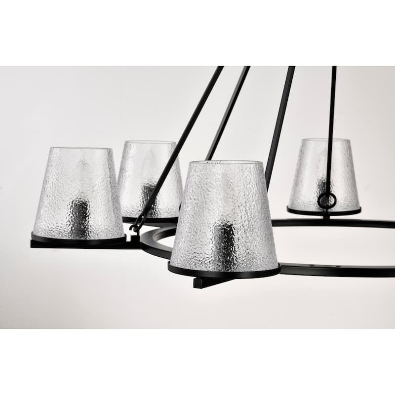 Valentine 7 Light Chandelier Black Finish Hammered Glass