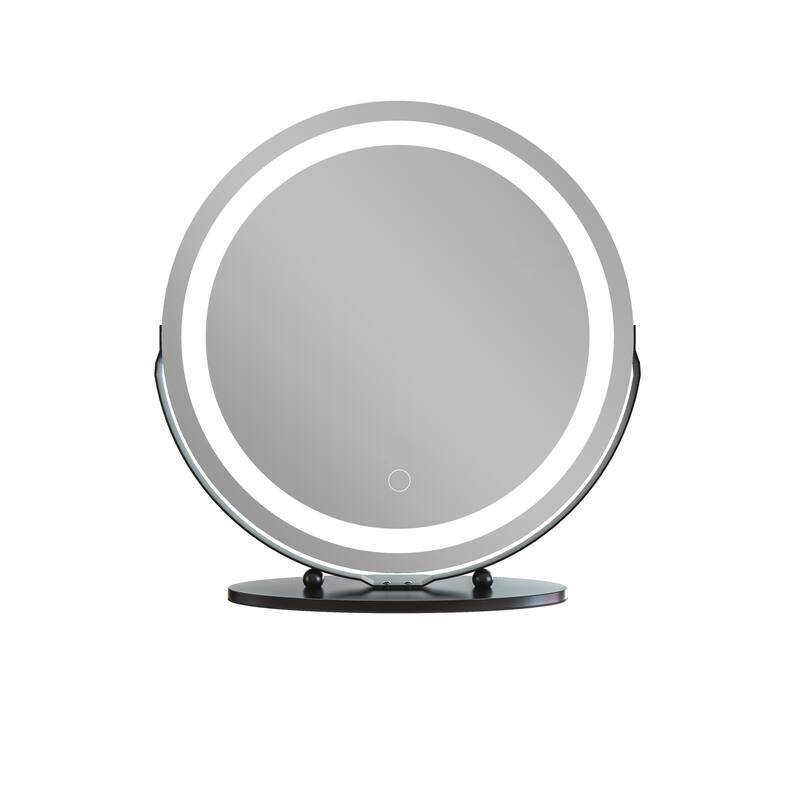 TOOLKISS 19-inch Round Dimmable LED Tabletop Makeup Mirror - 19" - Black