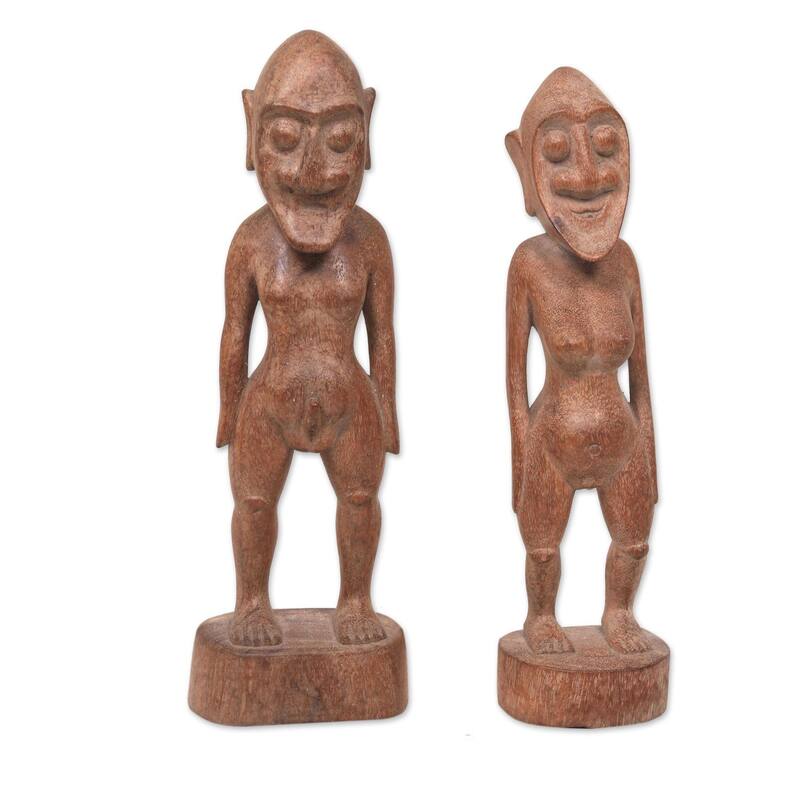 Handmade Ancient Asmat (pair) Wood sculptures (Indonesia) - 40 x 17 x 16